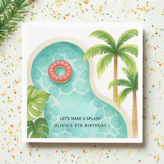 Watercolor Pool Party | Kids Summer Birthday  Napkin (Creator Uploaded)