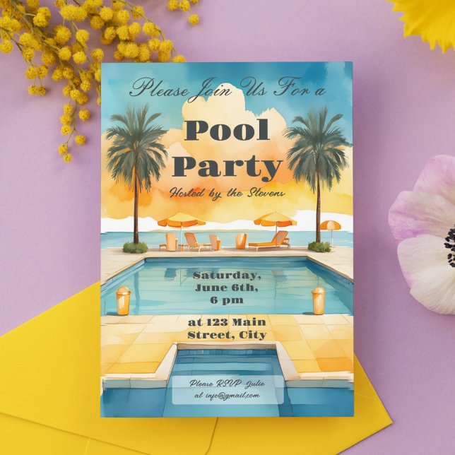Watercolor Pool Summer Party Invitation (Creator Uploaded)