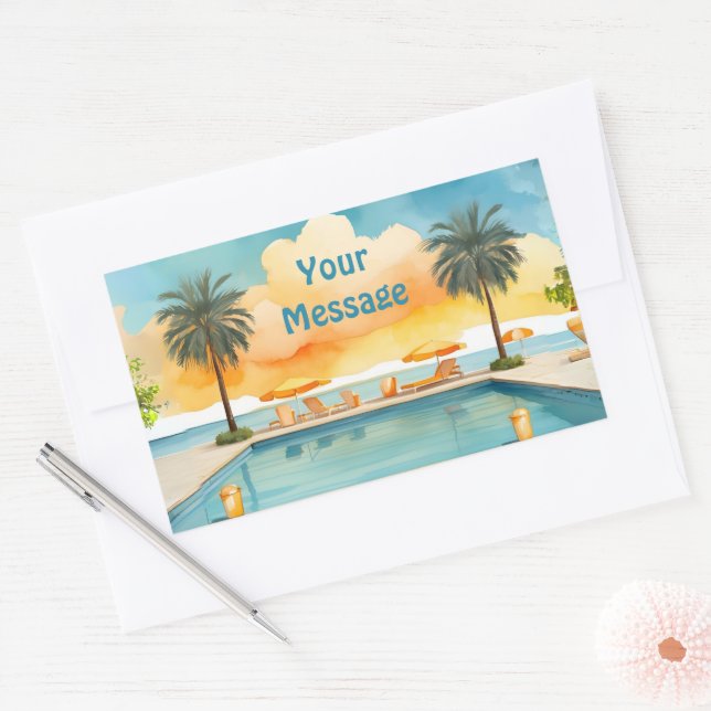 Watercolor Pool Summer Party Rectangular Sticker (Envelope)