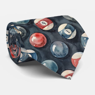 Watercolor Pool Table Billiards Colourful Neck Tie