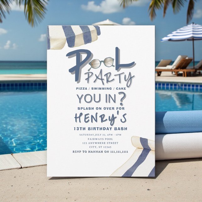 Watercolor pool Umbrella Pool Party Invite (Creator Uploaded)