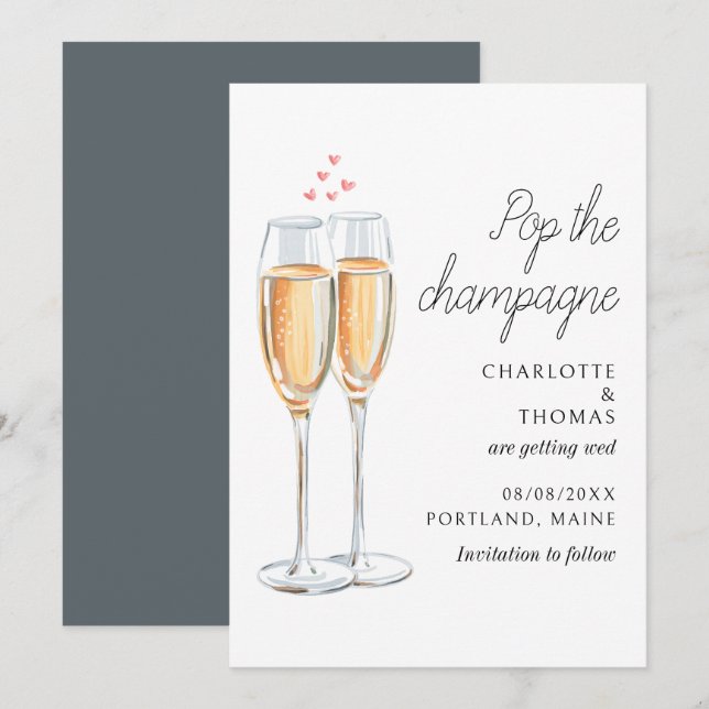Watercolor Pop The Champagne Script Wedding Save The Date (Front/Back)
