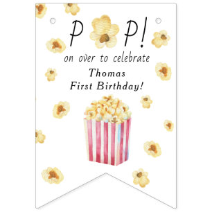 Watercolor Popcorn Kids Birthday Party Bunting