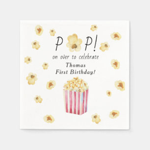 Watercolor Popcorn Kids Birthday Party Napkin