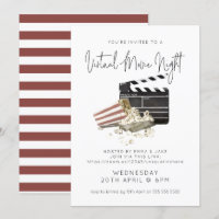Watercolor Popcorn Virtual Movie Night Invitation