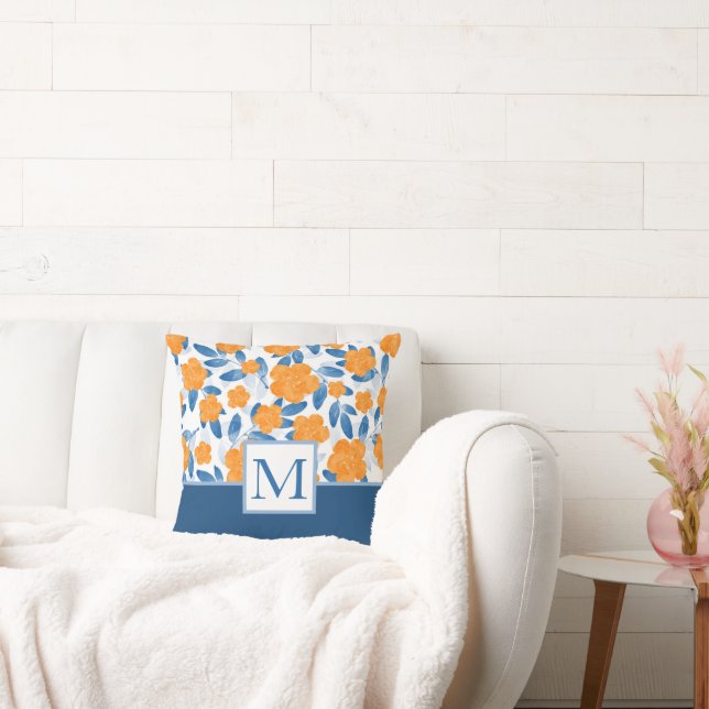 Watercolor Poppies and Leaves Pattern Cushion (Couch)