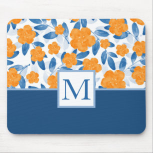 Watercolor poppies and Leaves Pattern Mouse Pad