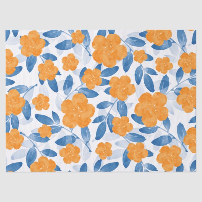 Watercolor poppies and Leaves Pattern Tissue Paper (Front)