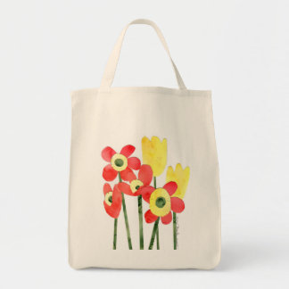 Watercolor POPPIES and TULIPS jumbo canvas tote