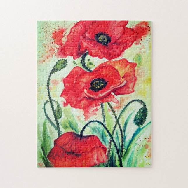 Watercolor - Poppies - Beautiful - Jigsaw Puzzle (Vertical)