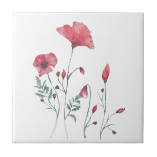 Watercolor Poppies Ceramic Tile