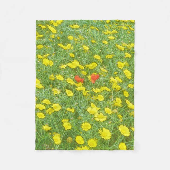 Watercolor poppies fleece blanket (Front)