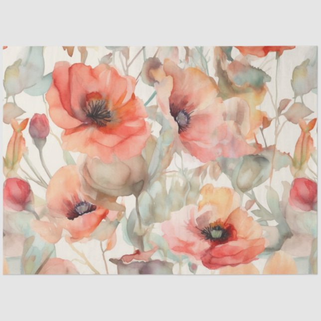 WATERCOLOR POPPIES FLORAL DECOUPAGE TISSUE PAPER (Front)