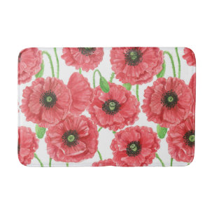 Watercolor poppies floral pattern bath mat