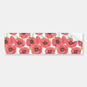 Watercolor poppies floral pattern bumper sticker