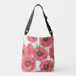 Watercolor poppies floral pattern crossbody bag