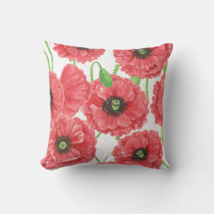 Watercolor poppies floral pattern cushion