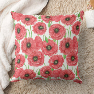 Watercolor poppies floral pattern cushion