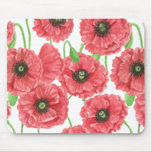 Watercolor poppies floral pattern mouse pad
