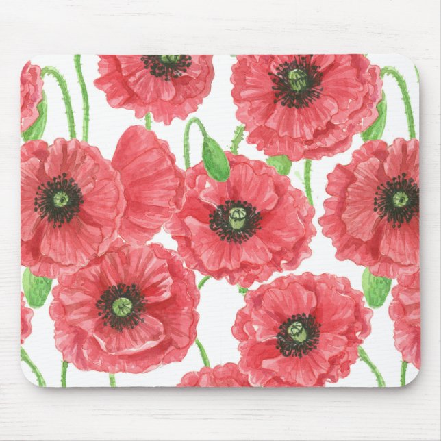 Watercolor poppies floral pattern mouse pad (Front)
