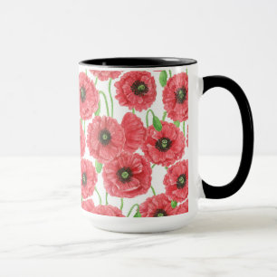 Watercolor poppies floral pattern mug
