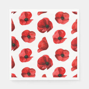 Watercolor poppies. Floral pattern. Red poppy Napkin