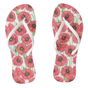 Watercolor poppies floral pattern thongs