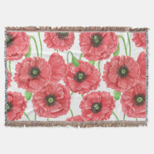 Watercolor poppies floral pattern throw blanket