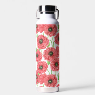 Watercolor poppies floral pattern water bottle