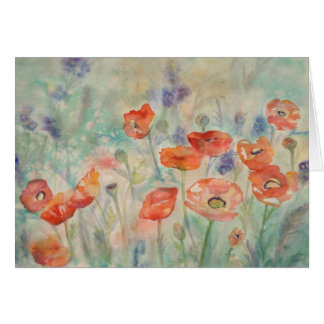 Watercolor Poppies in a Field