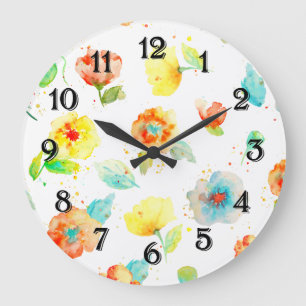 Watercolor Poppies Large Clock