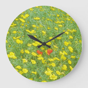 Watercolor poppies large clock