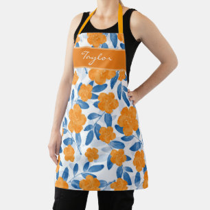 Watercolor Poppies & Leaves Pattern Apron