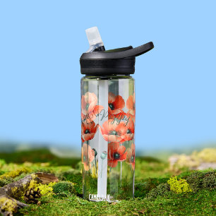 Watercolor Poppies Name Floral Water Bottle