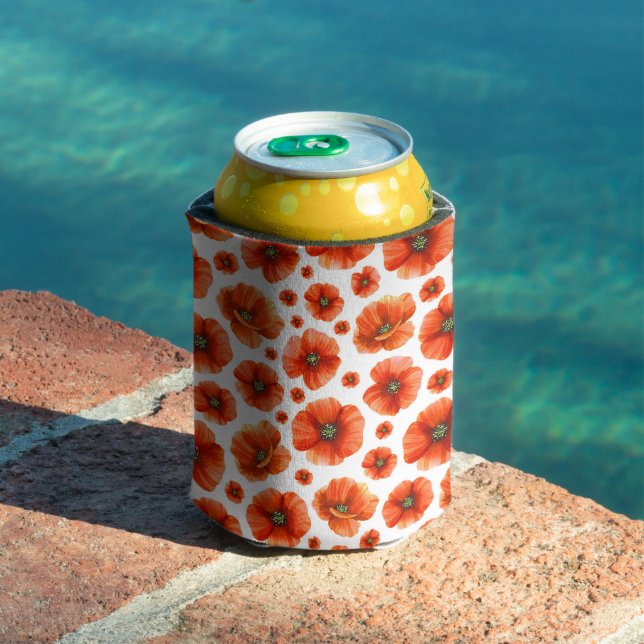 Watercolor Poppies Pattern Can Cooler (In Situ Pool)