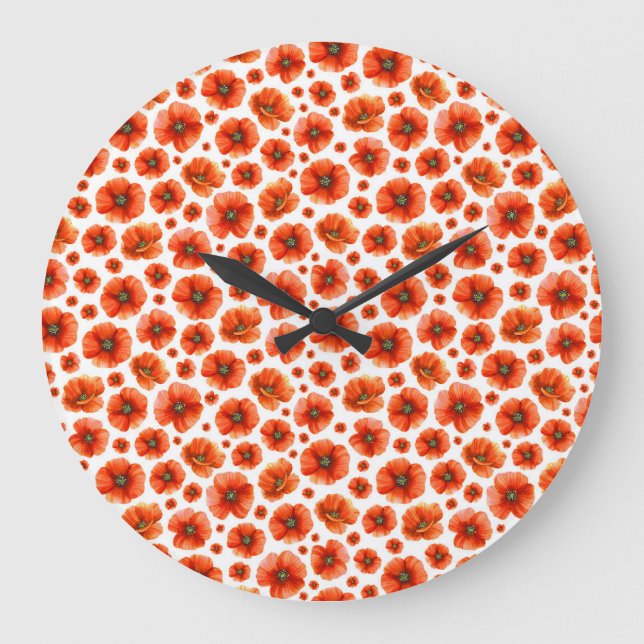 Watercolor Poppies Pattern Large Clock (Front)
