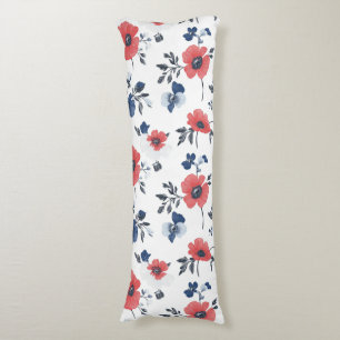 Watercolor Poppies Pattern – Red, Blue & White (2) Body Cushion