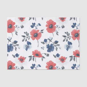 Watercolor Poppies Pattern – Red, Blue & White (2) Tissue Paper
