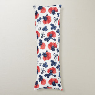 Watercolor Poppies Pattern – Red, Blue & White (3) Body Cushion