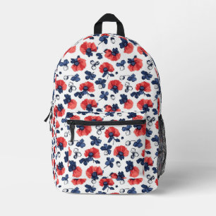 Watercolor Poppies Pattern – Red, Blue & White (3) Printed Backpack