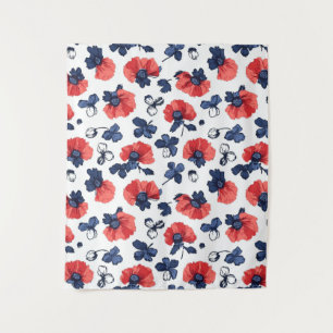 Watercolor Poppies Pattern – Red, Blue & White (3) Tapestry