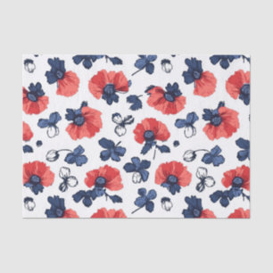 Watercolor Poppies Pattern – Red, Blue & White (3) Tissue Paper