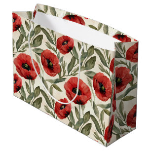 Watercolor Poppies Print Large Gift Bag