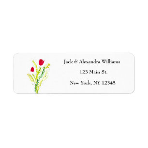 Watercolor Poppies Red Chic Floral Return Address Label