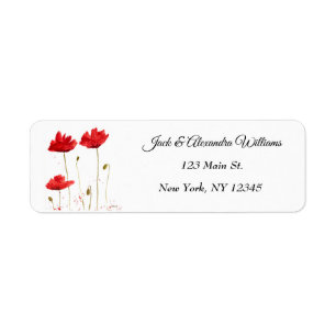 Watercolor Poppies Red Chic Floral return address Label
