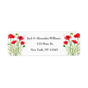 Watercolor Poppies Red Chic Floral Return Address  Label