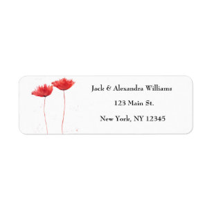 Watercolor Poppies Red Chic Floral Return Address Label