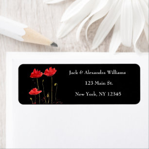 Watercolor Poppies Red Chic Floral return address Label