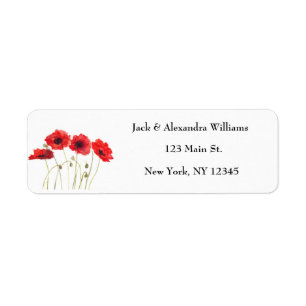 Watercolor Poppies Red Chic Floral Return Address  Label