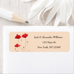 Watercolor Poppies Red Chic Floral return address  Return Address Label
